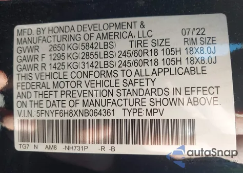 2022 Honda Pilot Awd Trailsport z USA, uszkodzony, nr VIN 5FNYF6H8XNB064361